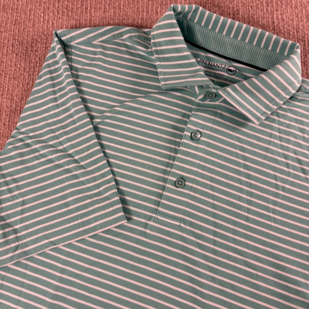 Jim Nantz by Vineyard Vines Seafoam Green Striped Polo Men's Size Medium EUC